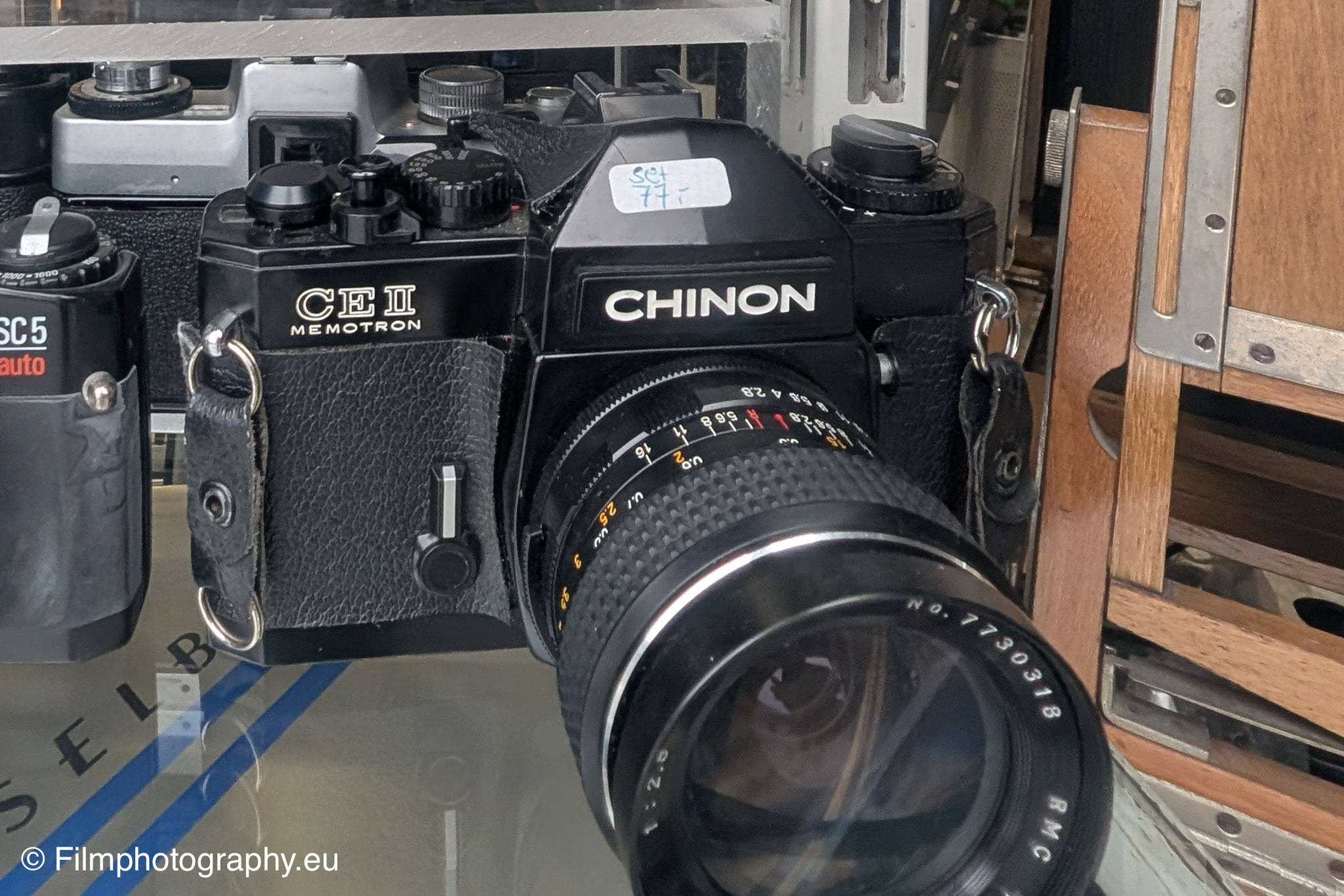 Chinon CE II Mematron 35mm SLR camera with lens.